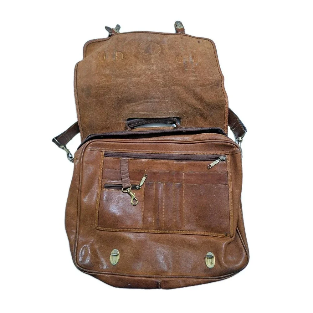 Eddie Bauer Brown Leather Shoulder Strap Messenger Bag Laptop Briefcase 14